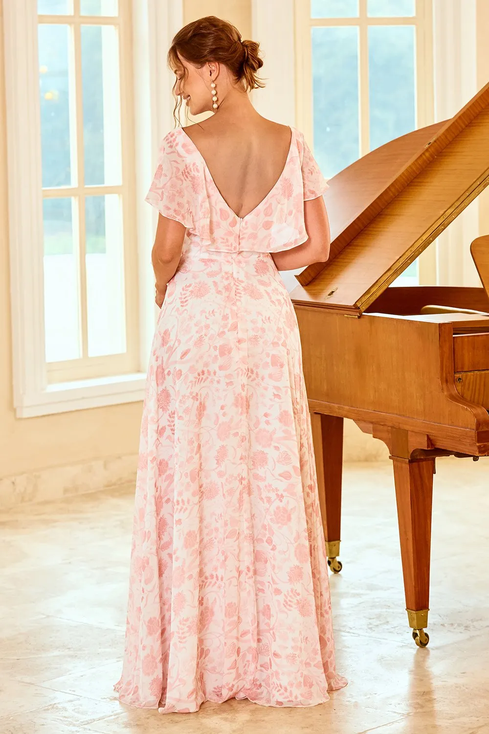 Abito da damigella d'onore con stampa floreale Blush