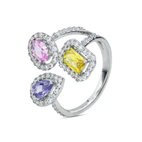 AN507 Anello con tre zirconi  rosa, tanzanite e giallo    
