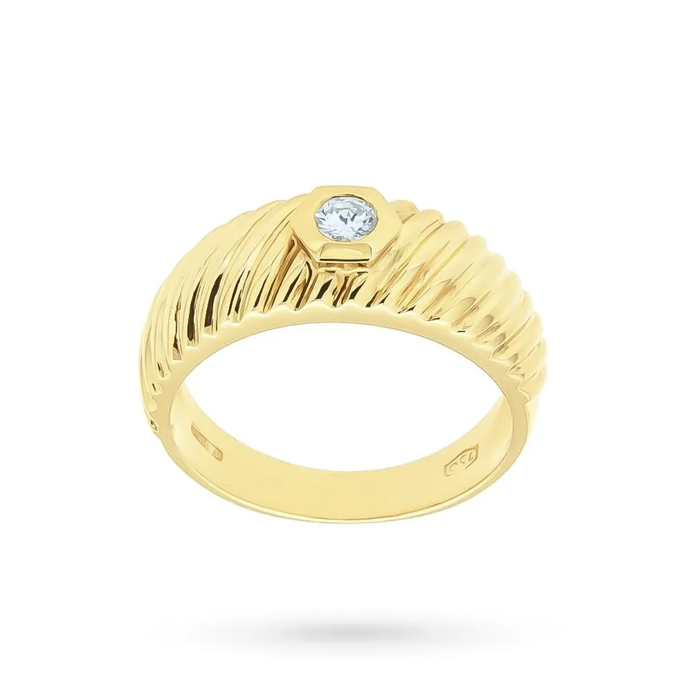 Anello fascetta zigrinata oro giallo diamante 0,13ct