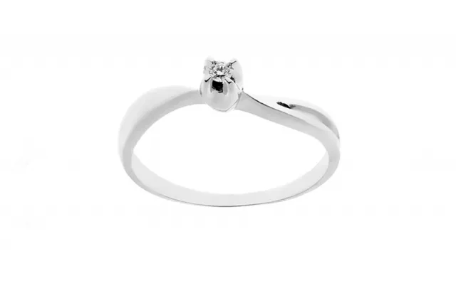 Anello Solitario in argento 925% rodiato bianco con Zircone da 0.04ct