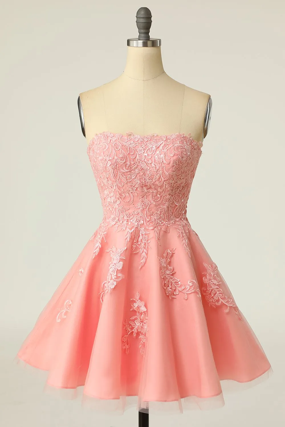 Blush Abito da ballo corto senza spalline con applique