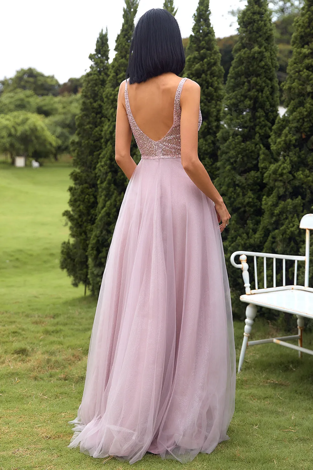 Blush Tulle & Sequins Prom Abito