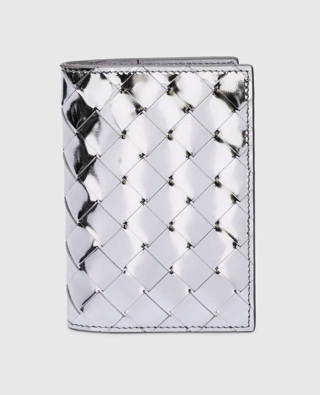 Bottega Veneta Copri passaporto in pelle argento intrecciata con intreccio 749954V3QM2