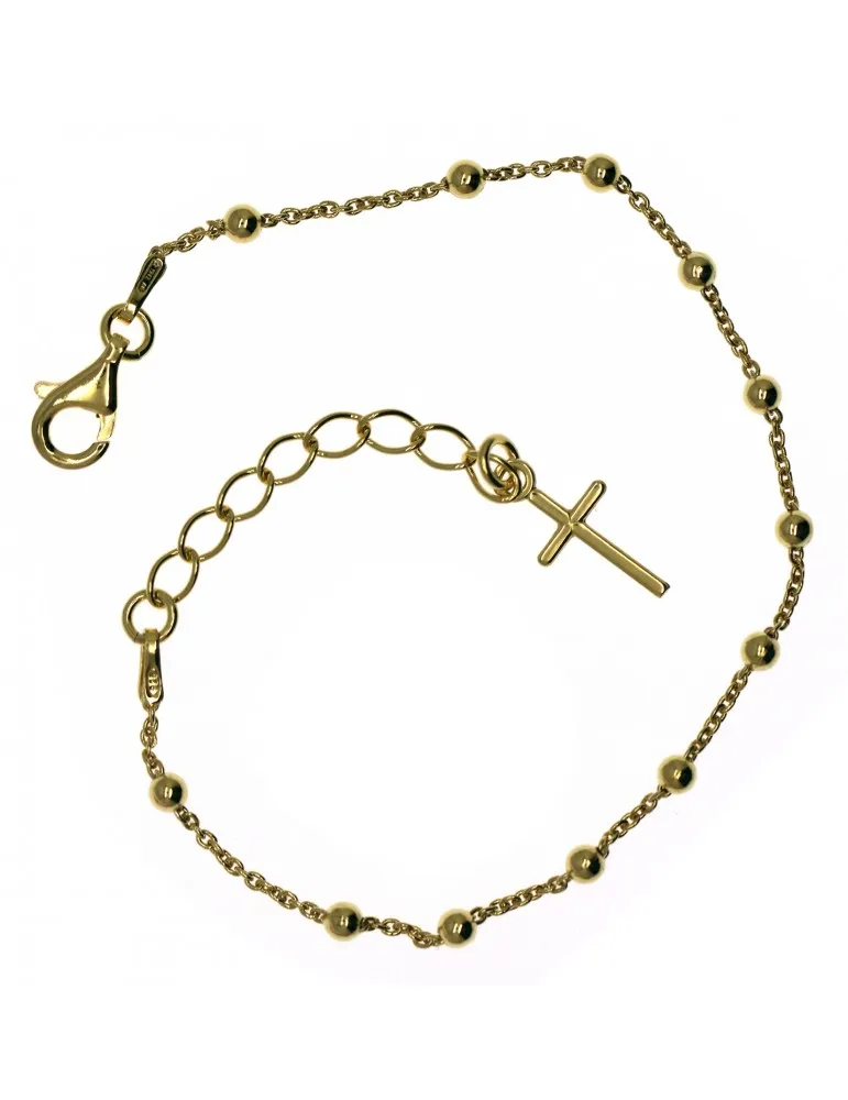 Bracciale rosario uomo o donna in Argento 925 croce liscia rod Oro giallo 16,50 - 20 cm