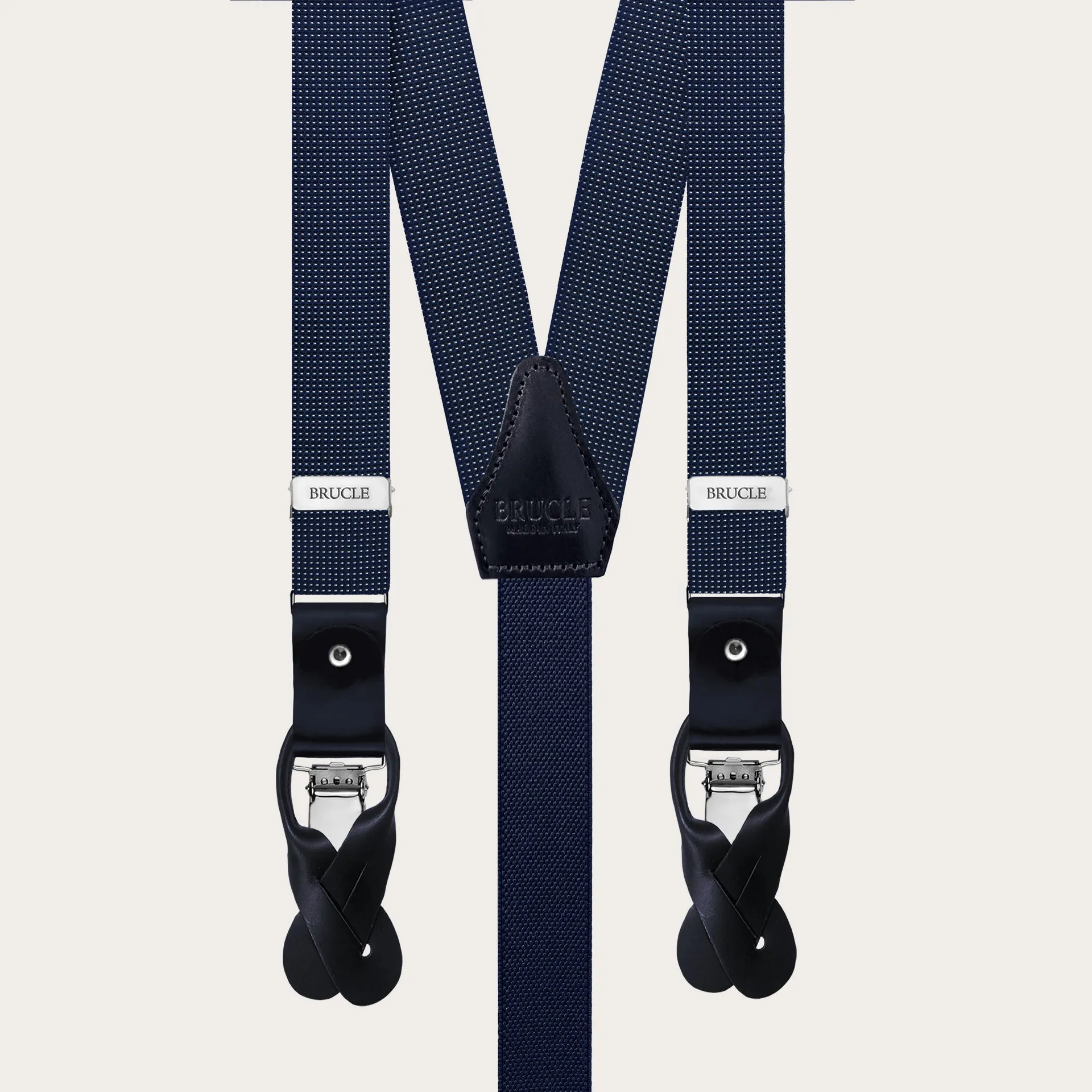 Bretelle uomo strette in seta micro pois blu navy