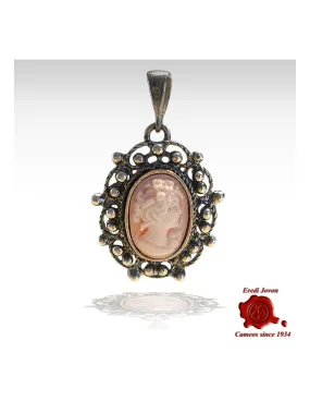 Cammeo Conchiglia Rosa Filigrana Brunita Argento