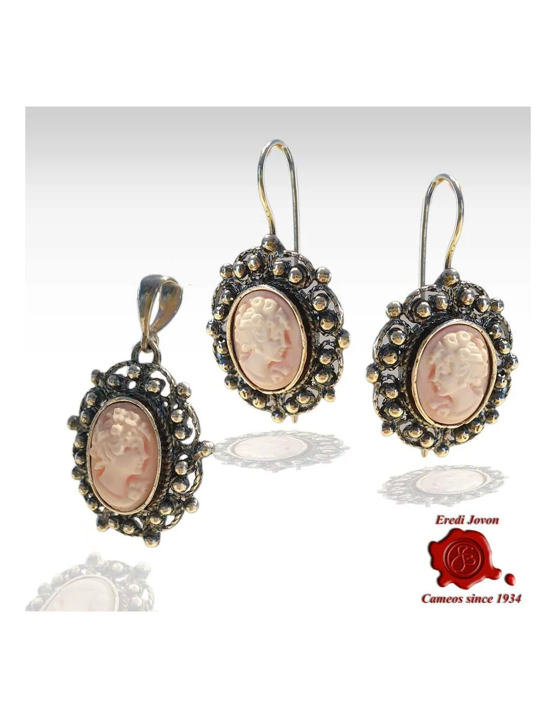 Cammeo Conchiglia Rosa Filigrana Brunita Argento