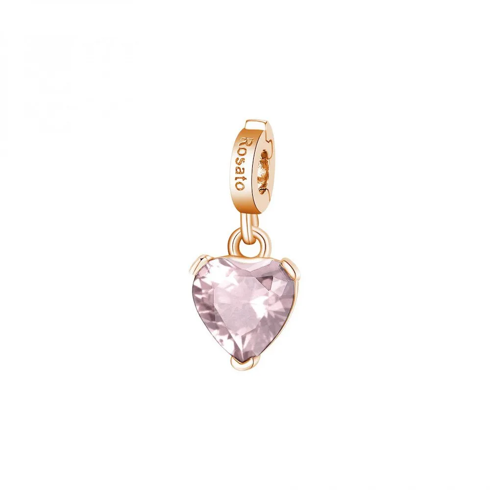 Charm Rosato in Argento con Quarzo Rosa Cuore | Amore – Storie – RZ190