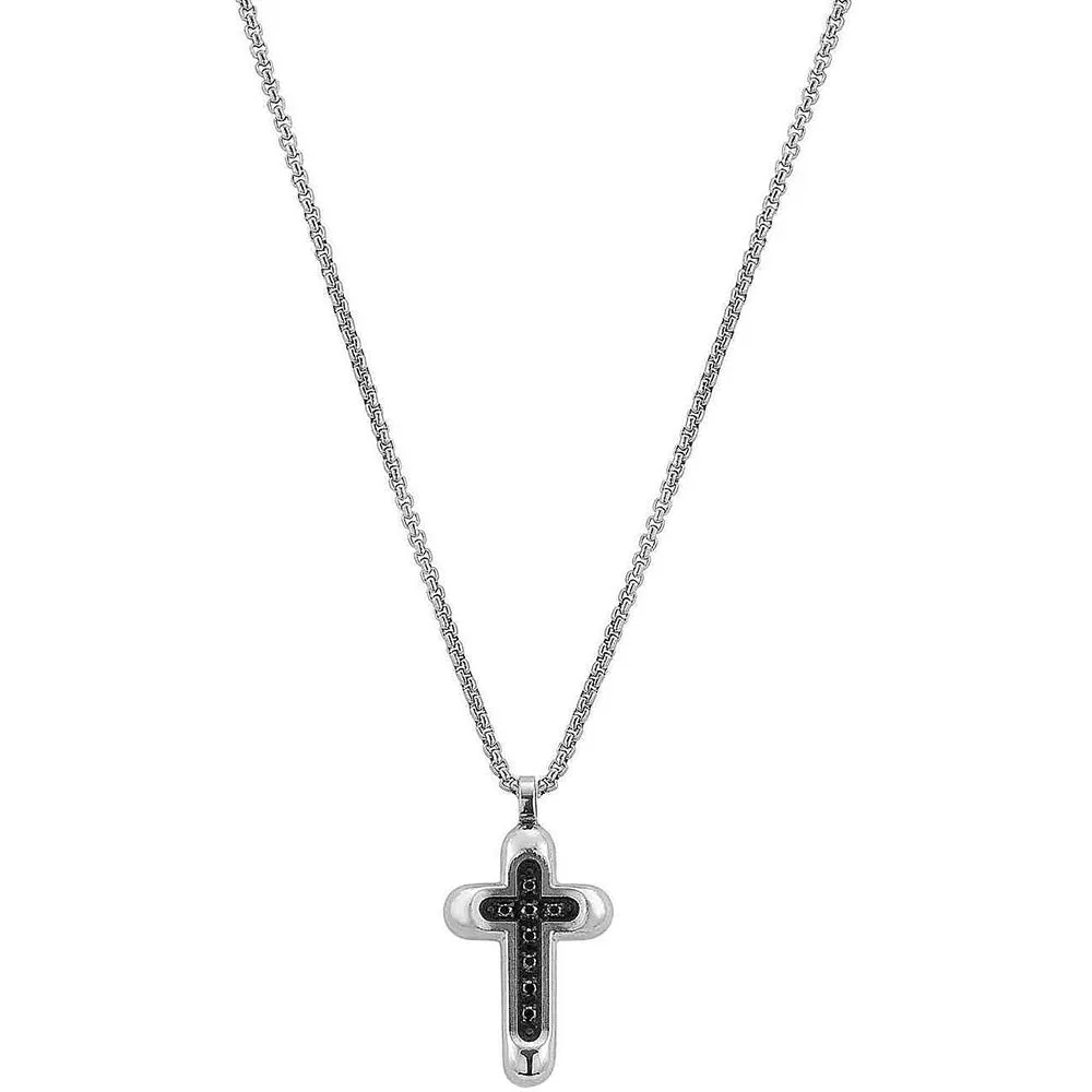 Collana Uomo Acciaio Ip Nero Gentleman Croce Nomination