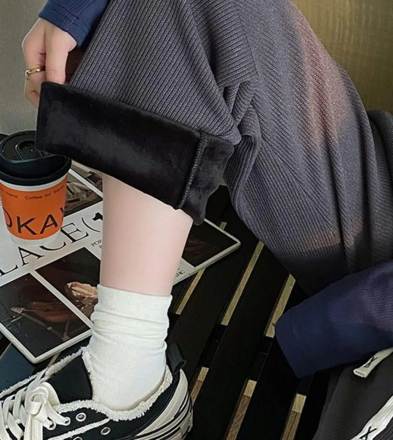 Comemore Autumn Winter New Corduroy Wide Leg Women Pants Winter Straight Trousers Plush Thickened Casual Woman Clothes E