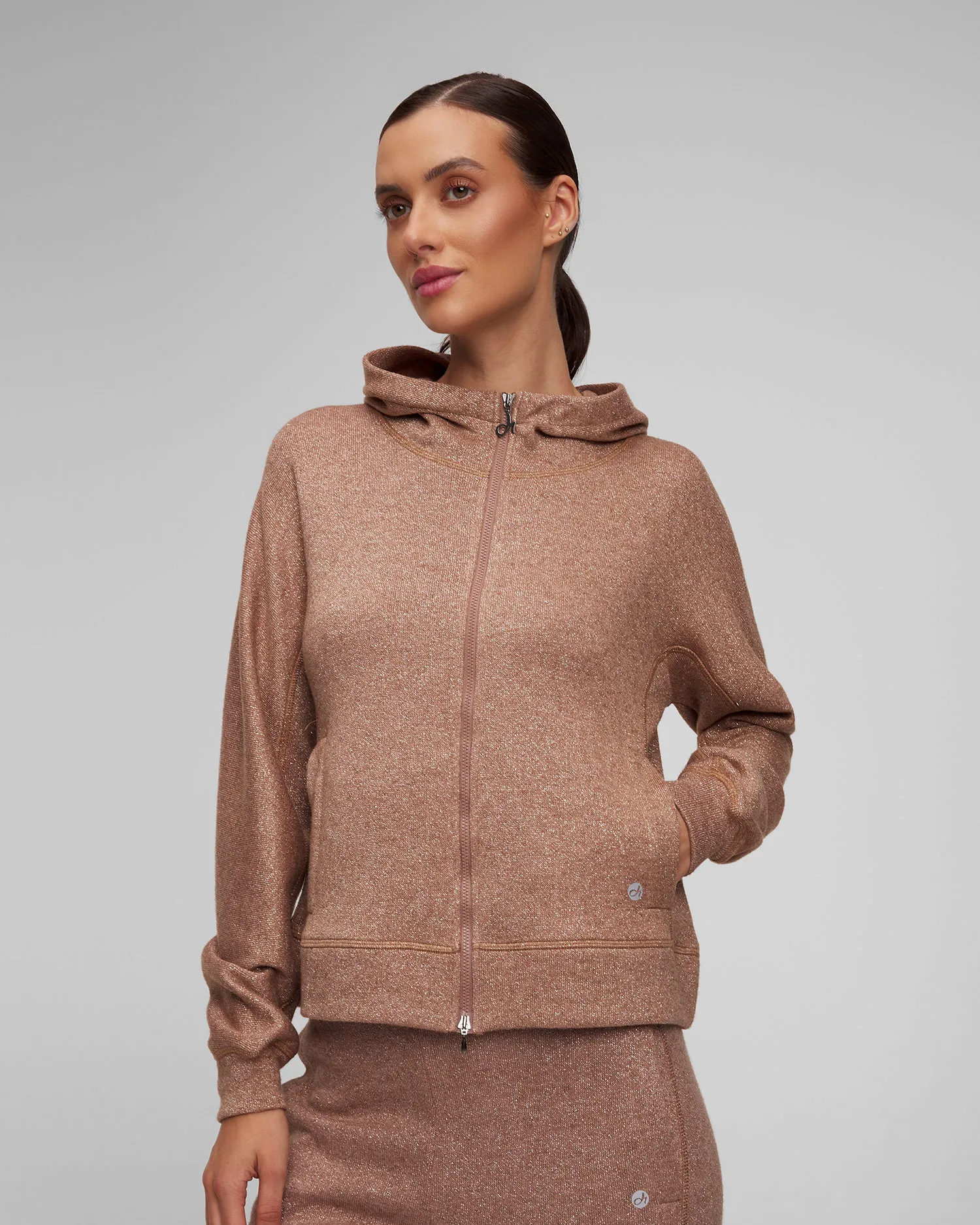 Felpa marrone con viscosa e con cerniera da donna Deha D12054-26120