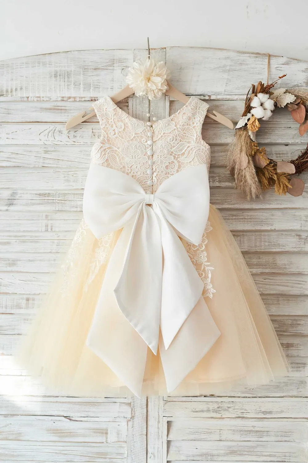Gioiello Champagne Fiore Ragazza Abito con Pizzo