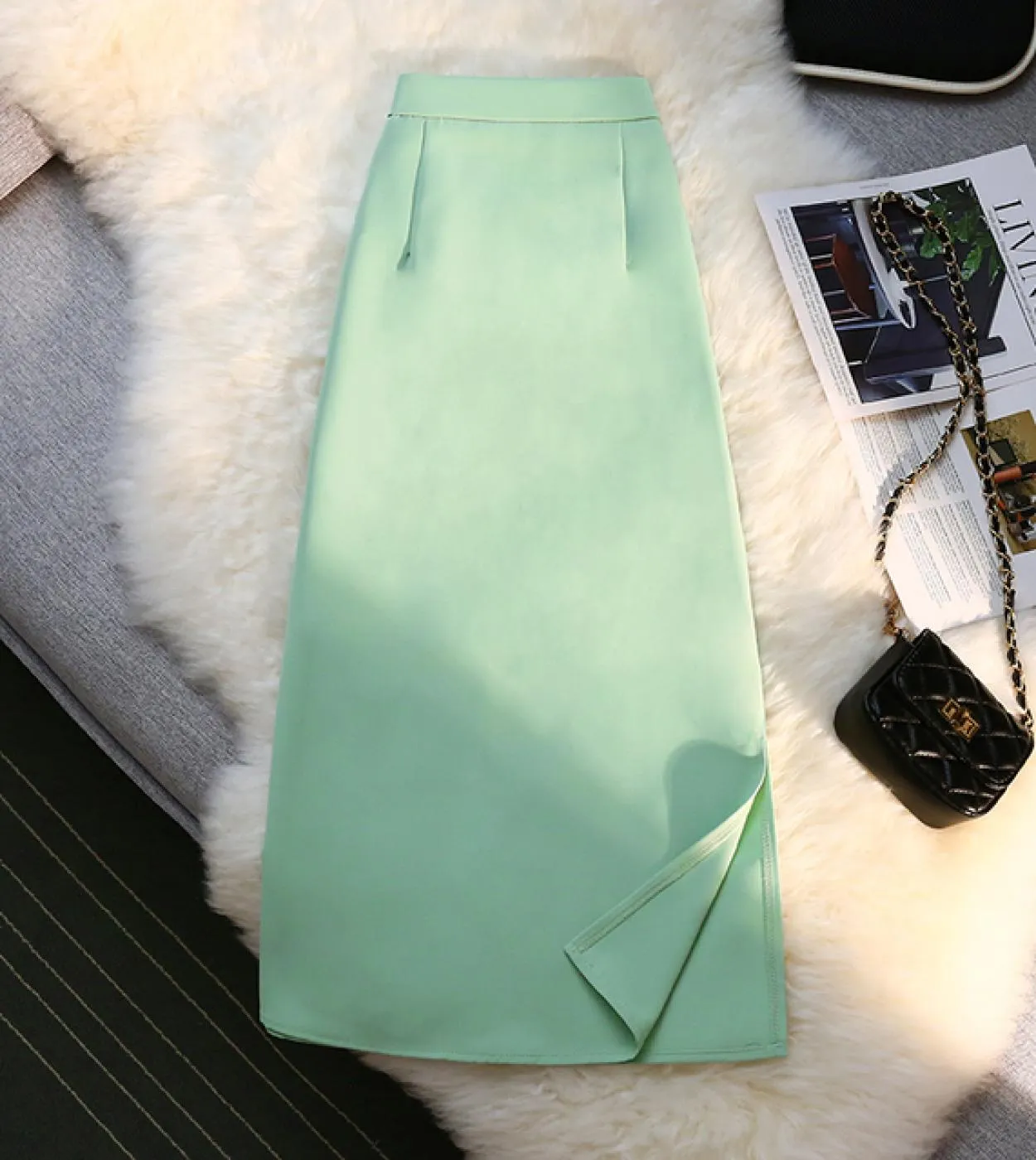 Gonne Donna Ufficio Elegante Donna Spacco laterale Cerniera Abbigliamento lungo 2022 Moda estiva Midi Vita alta Streetwear Skir