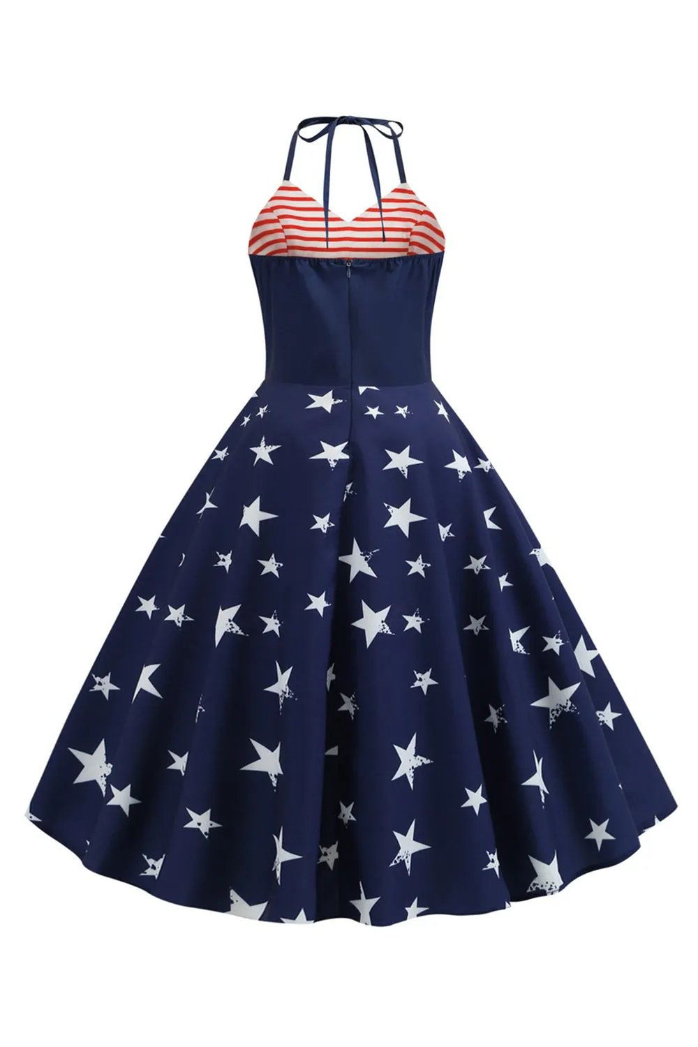 Halter Wrap Abito Swing a righe con stampa a stella