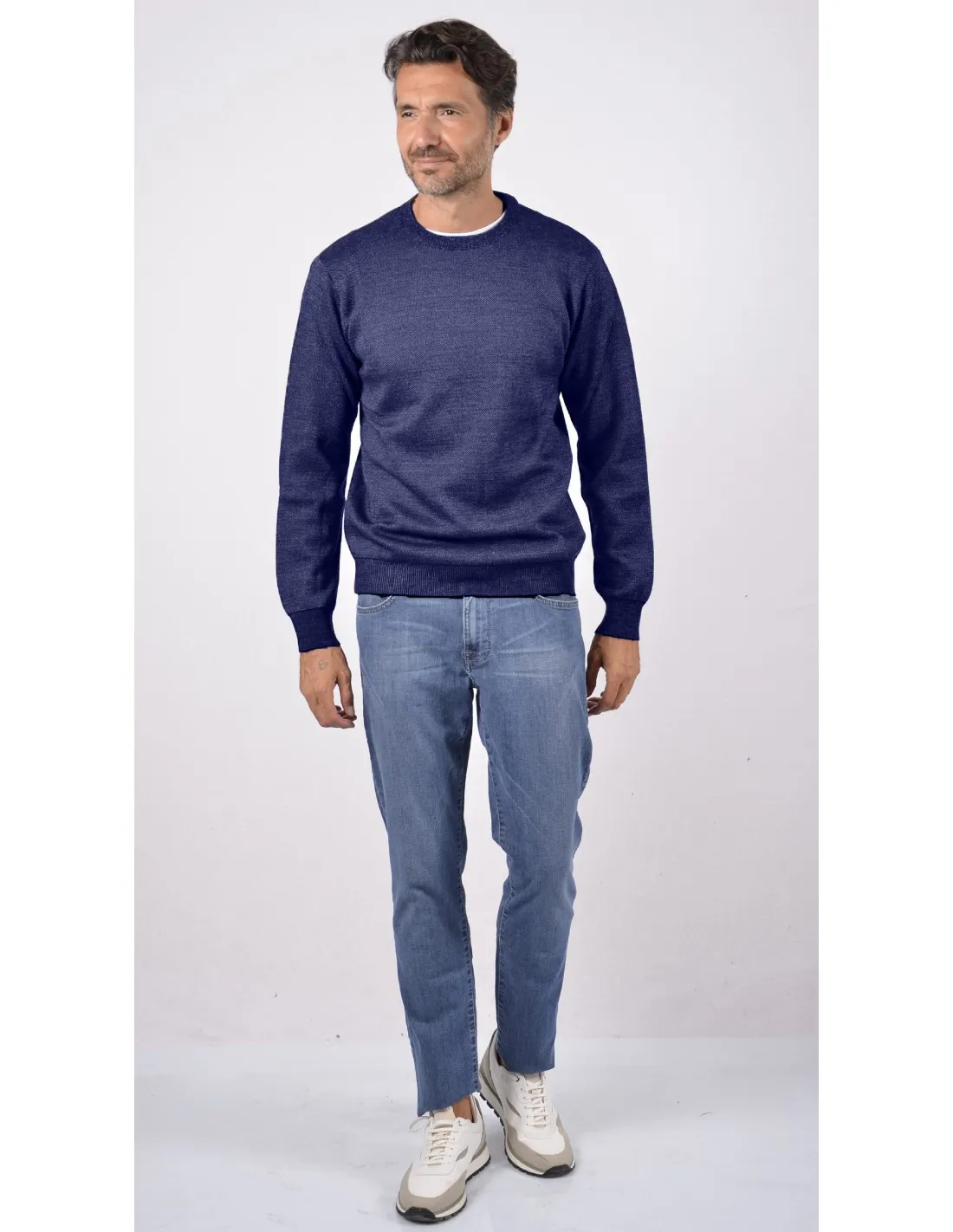Maglia girocollo ml lana merino 4 stagioni bluette