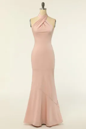 Mermaid Halter Blush Abito da damigella d'onore lungo con Backless