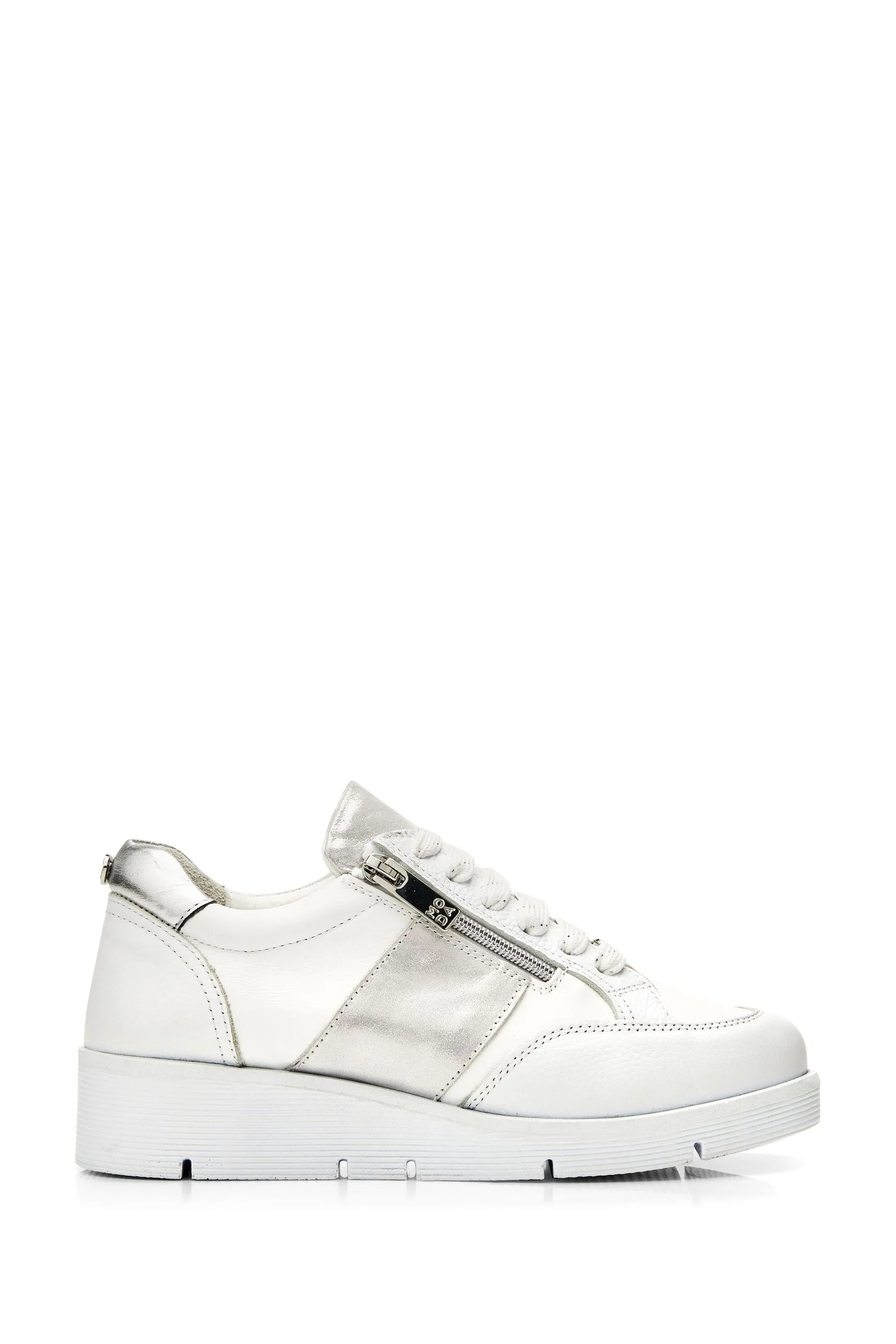 Moda in Pelle - Ambienne - Bianco con zeppa - Scarpe da ginnastica con zip laterale