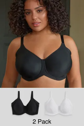 Nero/bianco  - Massimo supporto F-K Cup Smoothing Under Arm Smoothing senza imbottitura e ferretto Reggiseni 2 Confezione