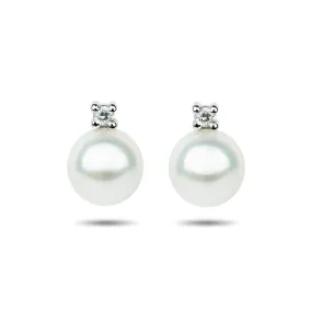Orecchini in Oro Bianco con Diamante e Perla Naturale 5 mm Davite & Delucchi