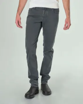 Pantalone cinque tasche grigio antracite in gabardina di cotone stretch