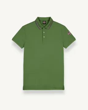 Polo verde militare mezza manica in piquè con bordino grigio bianco e bordeaux