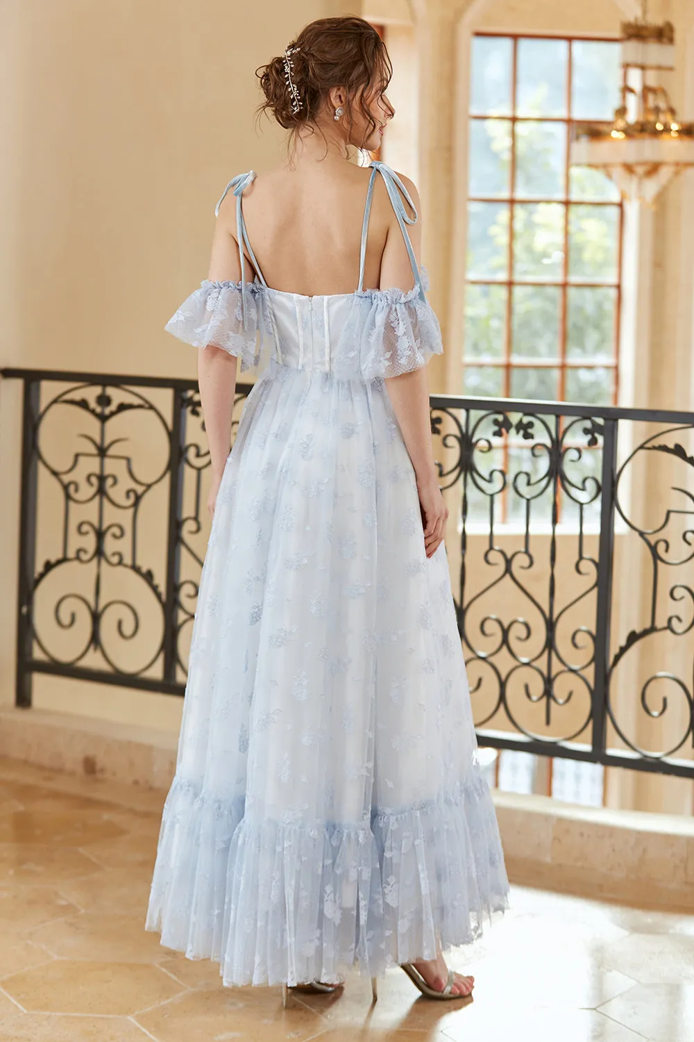 Princess A Line Off the Shoulder Abito lungo da ballo azzurro