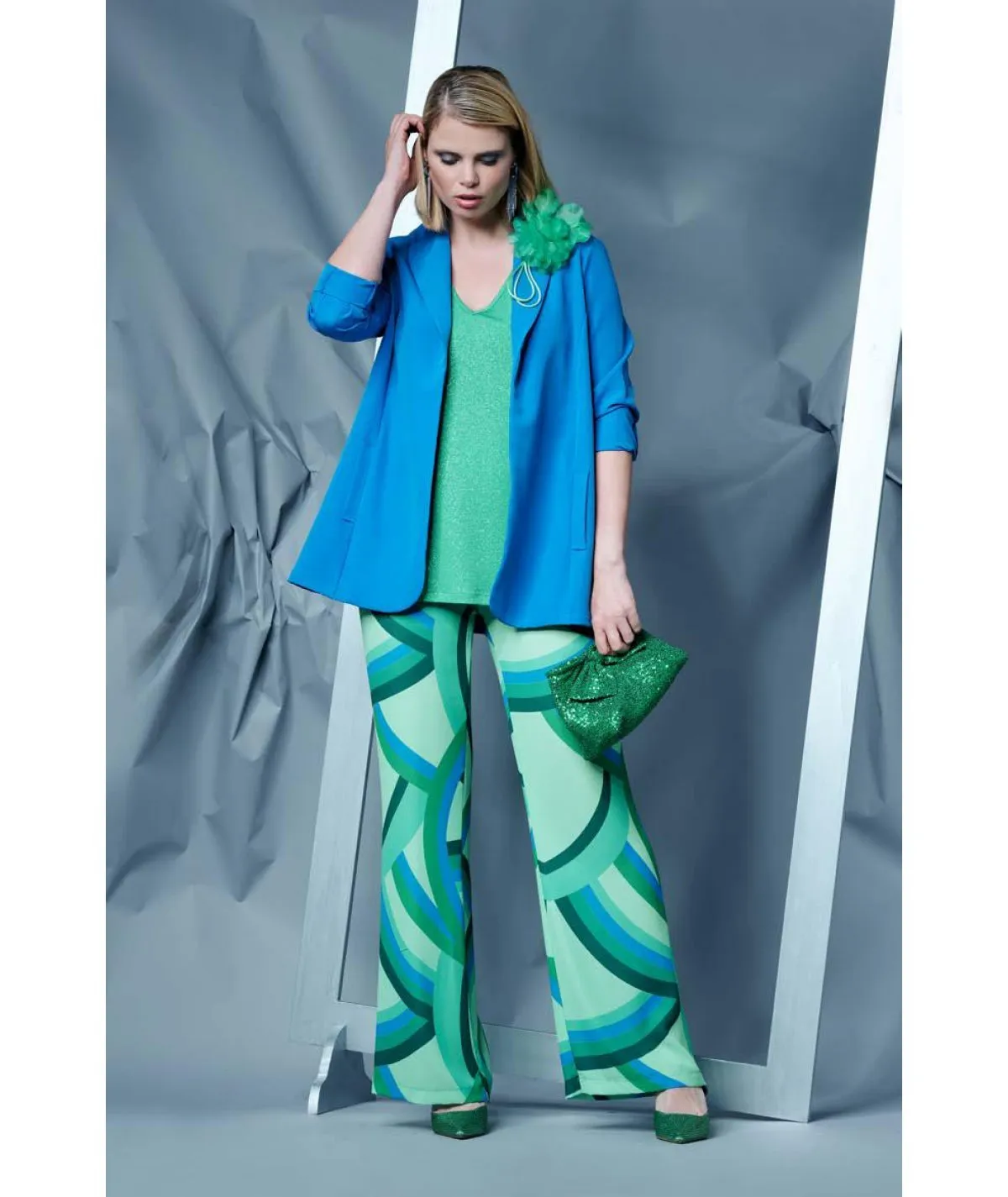 QUIIN21 PANTALONE CURVY A PALAZZO PER DONNA E RAGAZZA TAGLIE COMODE