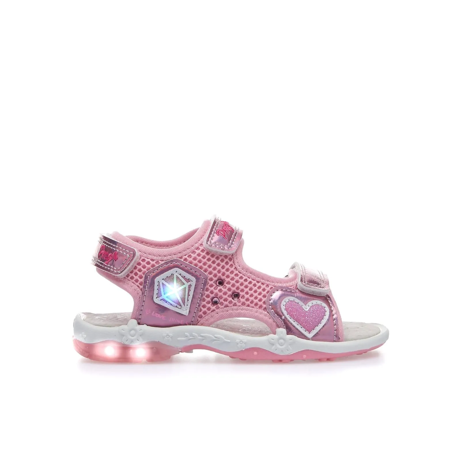Sandali rosa con strappi, luci e cuore