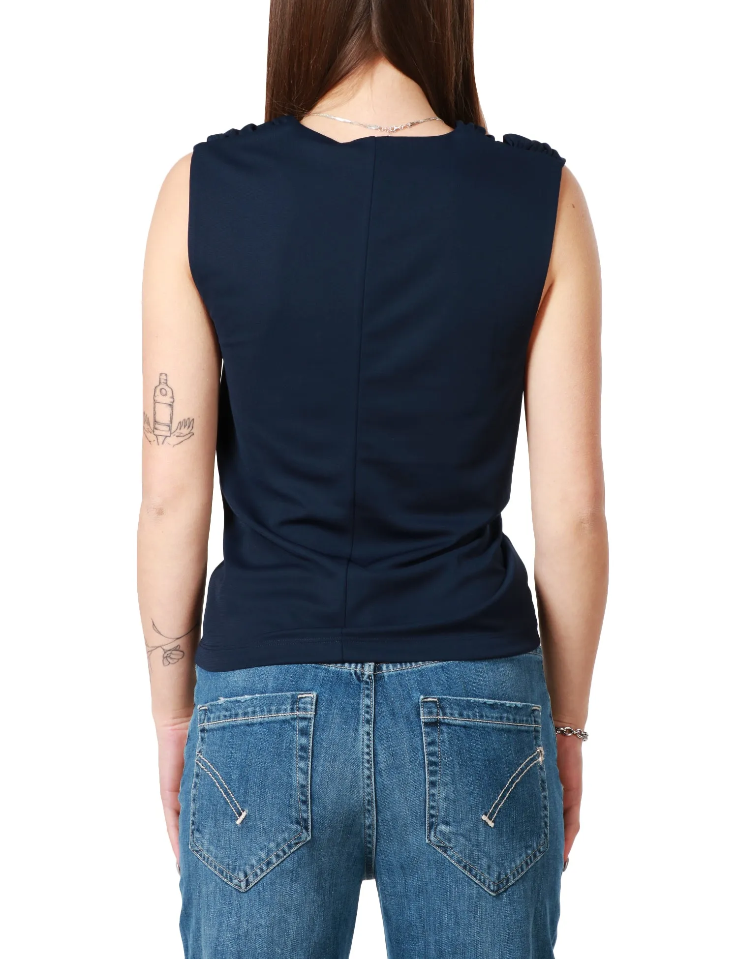 SEVENTY TOP DONNA SEVENTY BLU SMANICATO ASIMMETRICO CON NODO SULLA SPALLA
