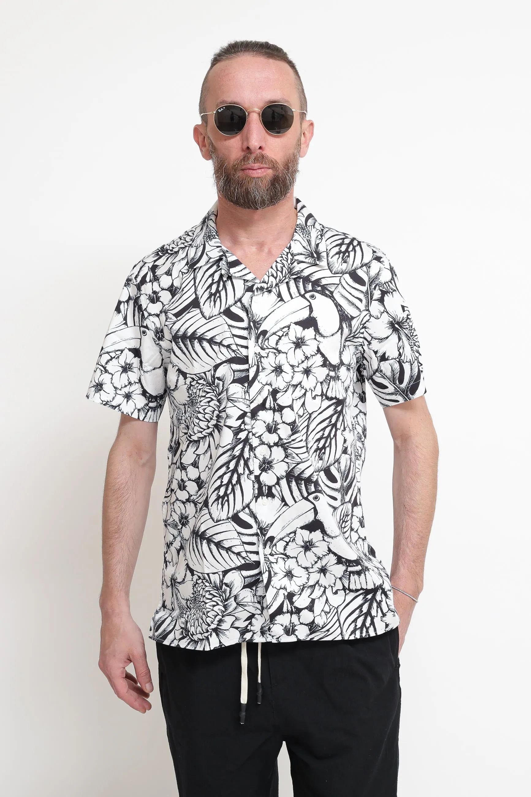 Shirt Camp Collar S/S - Bianco/Nero