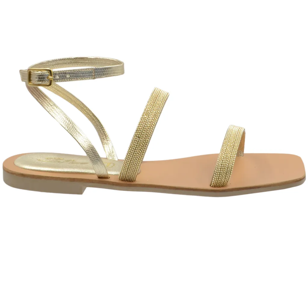 S.PIERO Sandalo donna squadrato in pelle platino con strass E14-024