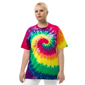 T-shirt multicolor unisex con tie dye e cuore bianco ricamato