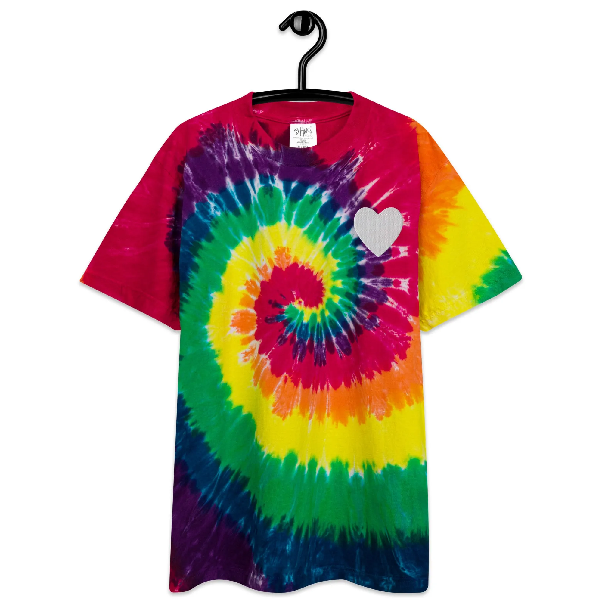 T-shirt multicolor unisex con tie dye e cuore bianco ricamato