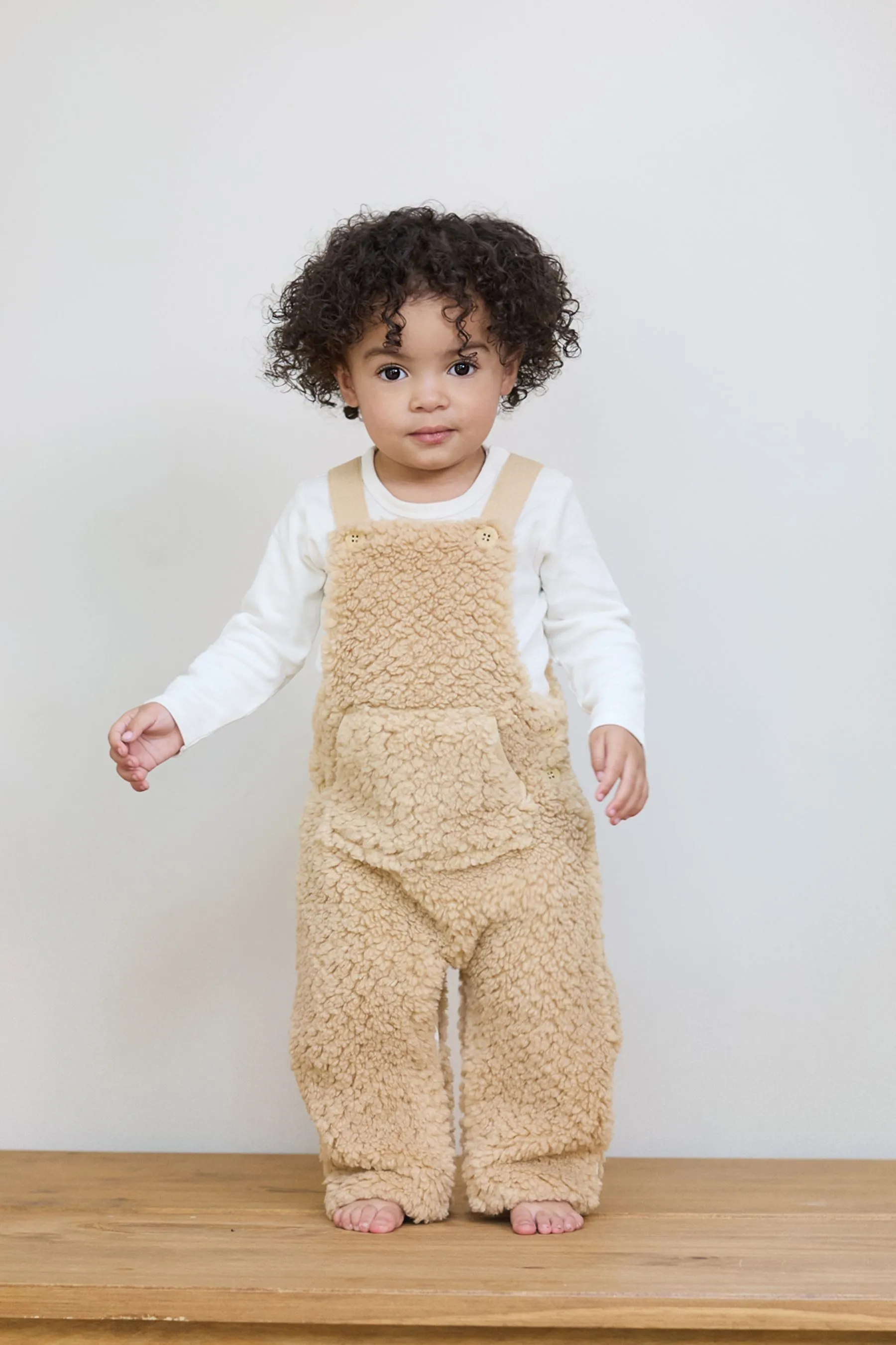 The Little Tailor Baby Cream Chunky Sherpa Fleece Dungarees and Bodysuit Set    